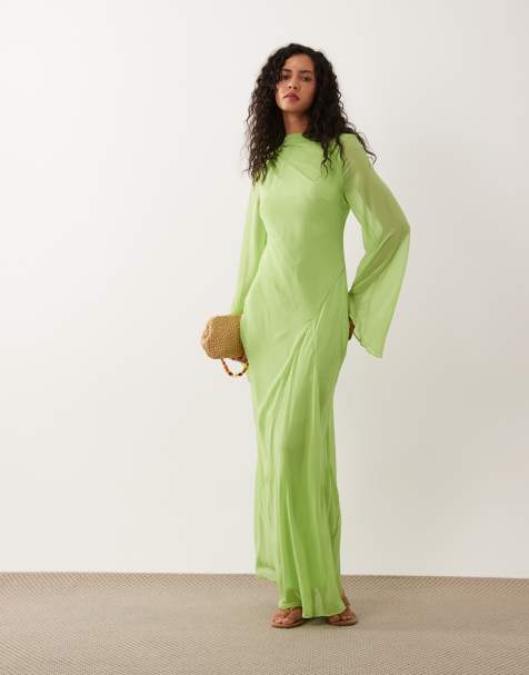 ASOS DESIGN Maxikleid aus Chiffon mit U-Boot-Ausschnitt in Grün - view 1