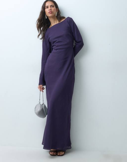ASOS DESIGN Maxikleid aus Chiffon mit Wasserfallausschnitt und Rückendetail in Lila, 4 von 5