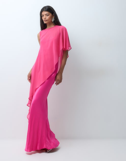 ASOS DESIGN Maxikleid aus Chiffon- und Satinmix mit Cape in Rosa, 2 von 5