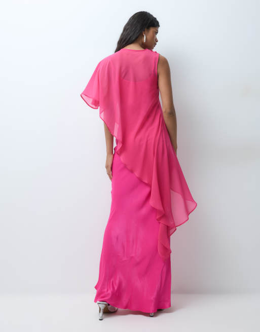 ASOS DESIGN Maxikleid aus Chiffon- und Satinmix mit Cape in Rosa, 4 von 5