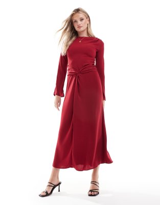 ASOS DESIGN - Maxikleid aus Crêpe in Rot mit Taillenschnürung-Keine Farbe