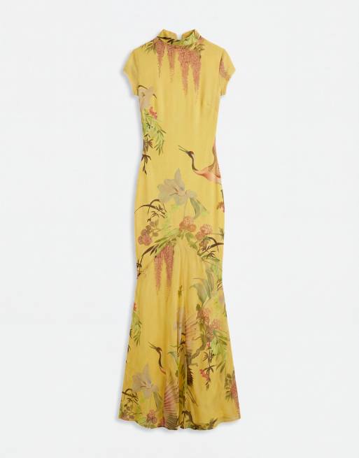ASOS DESIGN Maxikleid aus elastischem Chiffon mit Print und Stehkragen im Botanical-Print, 5 von 7
