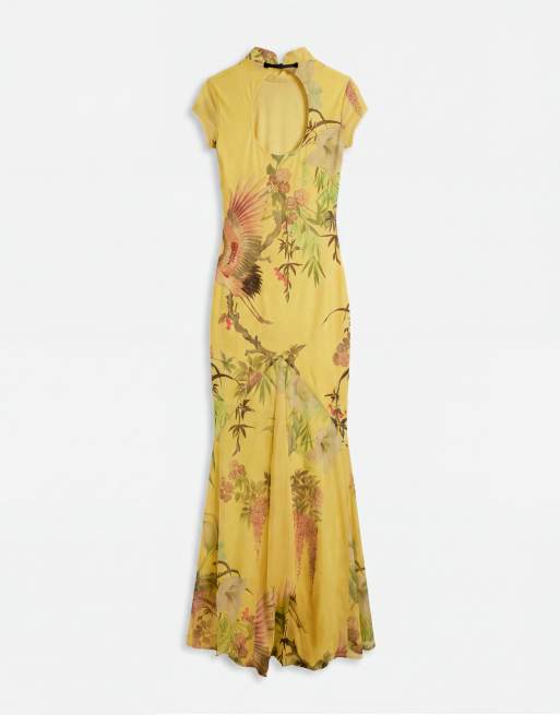 ASOS DESIGN Maxikleid aus elastischem Chiffon mit Print und Stehkragen im Botanical-Print, 6 von 7