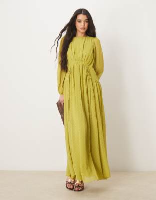 ASOS DESIGN - Maxikleid aus genopptem Stoff in Pastellgrün mit Tunnelzug-Detail-Blau