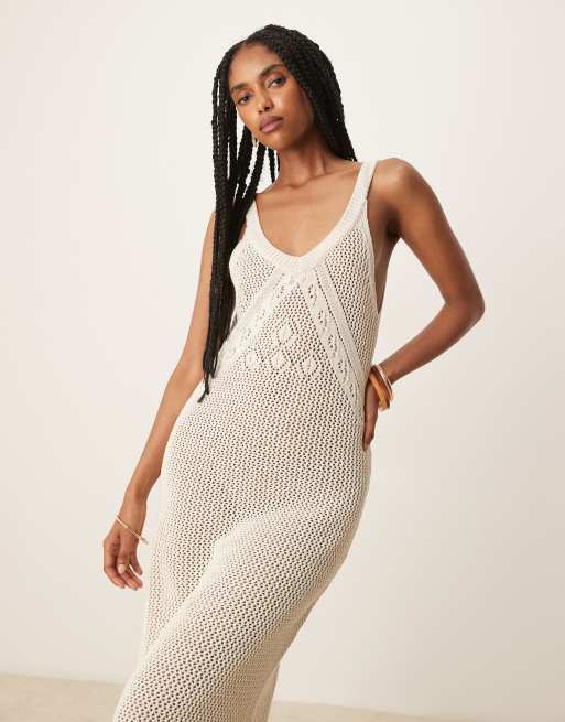 ASOS DESIGN – Maxikleid aus Häkelstrick in Ecru, 4 von 4