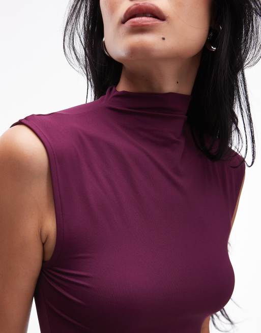 ASOS DESIGN – Maxikleid aus Mesh in Feigenlila mit tief angesetzter Taille und Stehkragen, 4 von 4