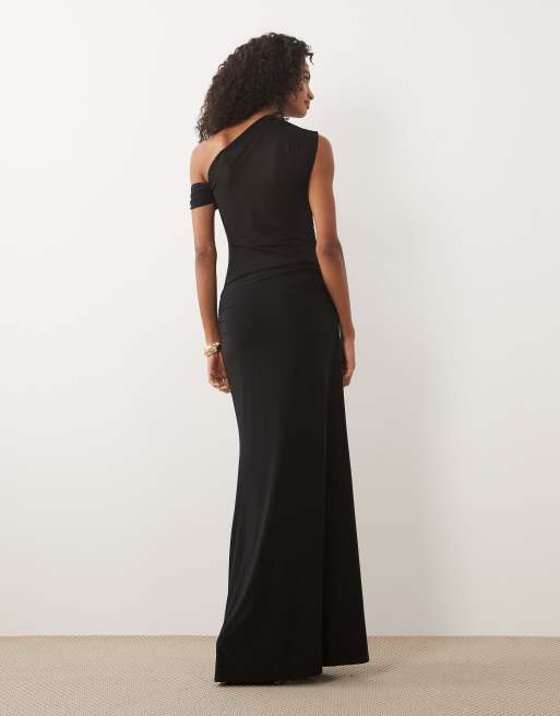 ASOS DESIGN Maxikleid aus Mesh mit transparenten Einsätzen und überschnittenen Schultern in Schwarz, 4 von 4