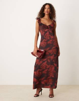 ASOS DESIGN - Maxikleid aus Satin-Chiffon mit Blumenmuster-Bunt