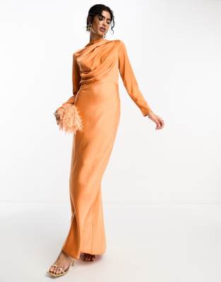 ASOS DESIGN - Maxikleid aus Satin in Rostrot mit drapiertem Oberteil-Orange