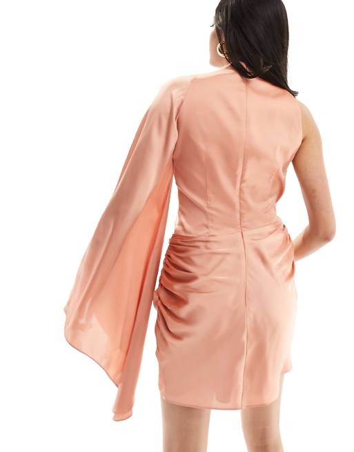 ASOS DESIGN – Maxikleid aus Satin mit einem Ärmel und Schalkragen in Rosa, 4 von 4