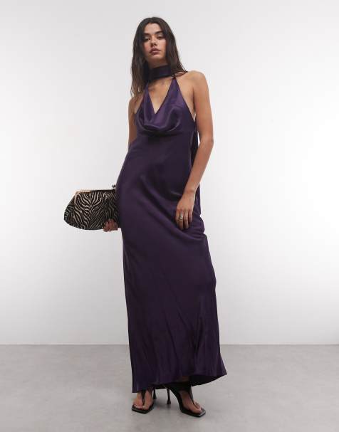 ASOS DESIGN Maxikleid aus Satin mit Wasserfallausschnitt und Schal-Detail in Lila - view 1