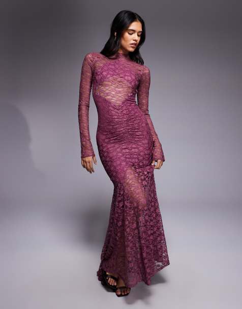 ASOS DESIGN – Maxikleid aus Spitze in Rosé mit Cut-out-Einsätzen - view 1