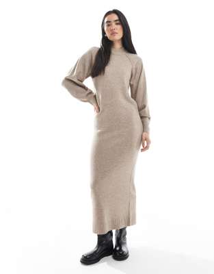 ASOS DESIGN - Maxikleid aus Strickstoff in Hellbeige mit Raglanärmeln-Neutral