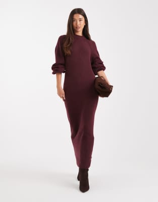 ASOS DESIGN - Maxikleid aus Strickstoff in Pflaume mit Raglanärmeln-Lila