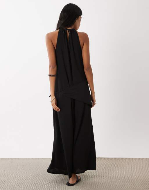 ASOS DESIGN – Maxikleid aus strukturiertem Jersey in Schwarz mit gewickeltem Schaldetail, 4 von 4