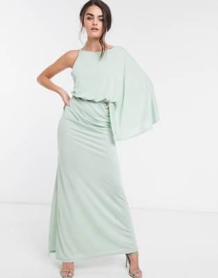 Asos Design Maxikleid Im Griechischen Stil Mit One Shoulder Trager In Salbeigrun Asos