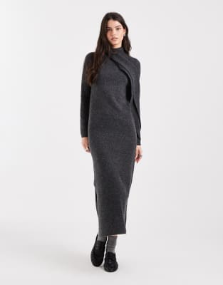 ASOS DESIGN - Maxikleid in Anthrazit mit Schaldetail-Grau