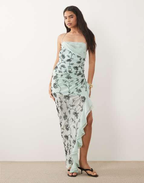 ASOS DESIGN – Maxikleid in Blau mit Blumenverzierung - view 1