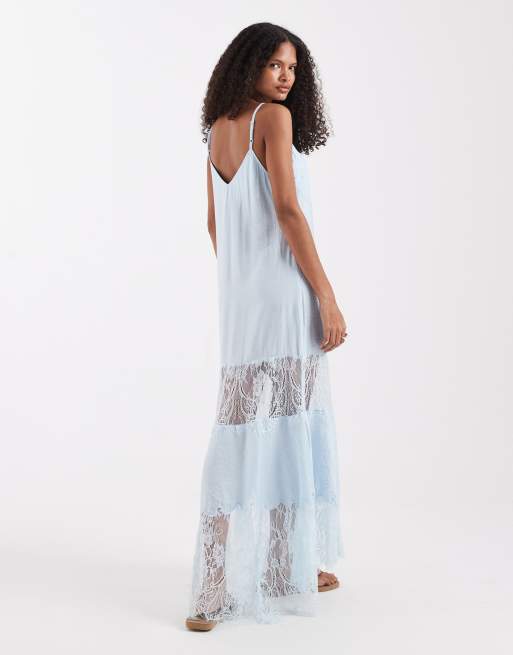 ASOS DESIGN – Maxikleid in Blau mit Spitzeneinsatz und Zipfelsaum, 4 von 4