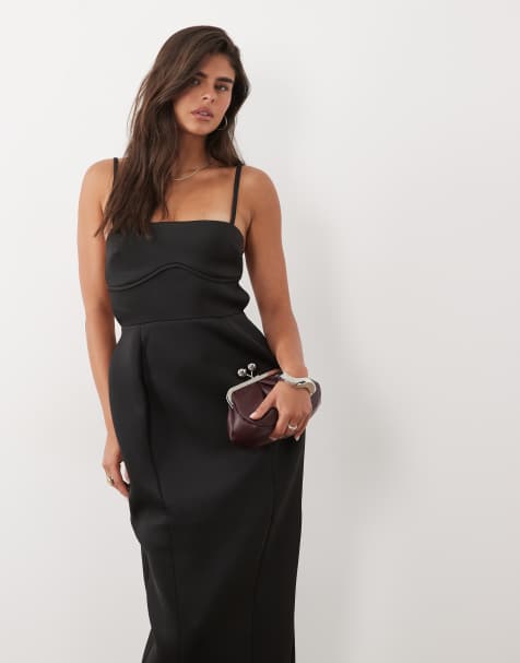 ASOS DESIGN Maxikleid in Bleistiftform mit Volumen und Riemchen-Rückenausschnitt aus schwarzem Scuba-Material - view 1