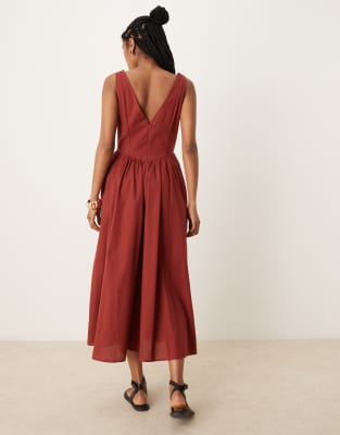 ASOS DESIGN v neck button up maxi dress with dropped waist in burgundy
