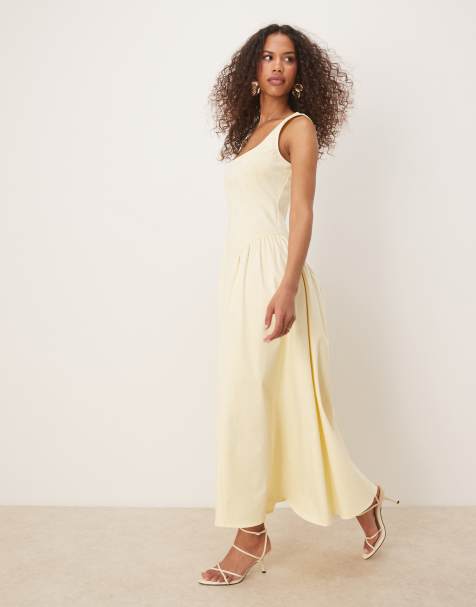 ASOS DESIGN – Maxikleid in Buttermilchgelb mit Korsett-Nahtdetail - view 1