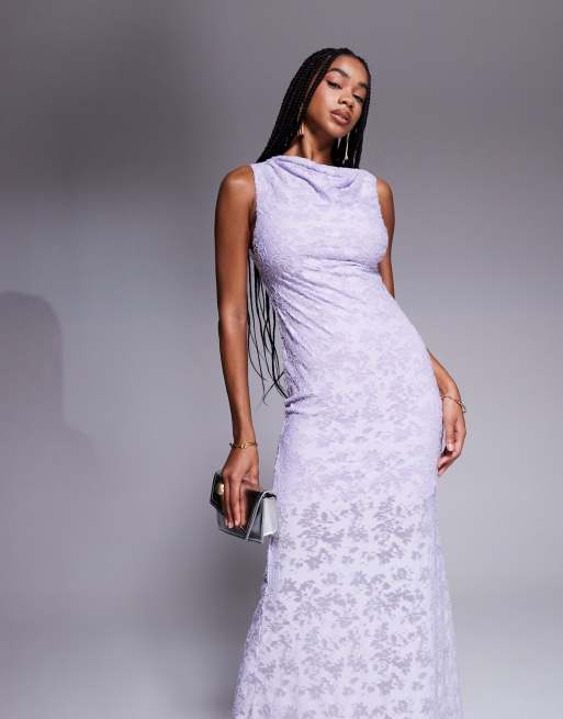 ASOS DESIGN – Maxikleid in Flieder mit Ausbrennermuster und verdrehter Schulterpartie, 2 von 4
