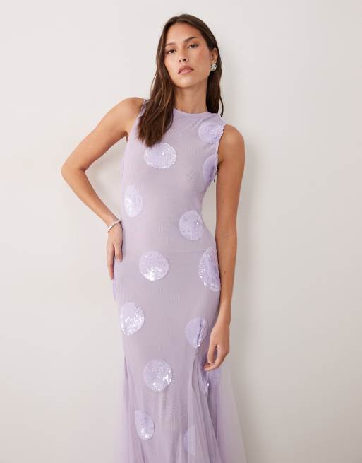 ASOS DESIGN – Maxikleid in Flieder mit punktförmiger Paillettenverzierung, 4 von 4
