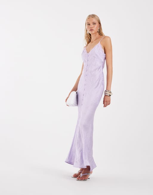 ASOS DESIGN – Maxikleid in Flieder mit Trägern, Spitzendetail und Knopfleiste vorn, 2 von 4