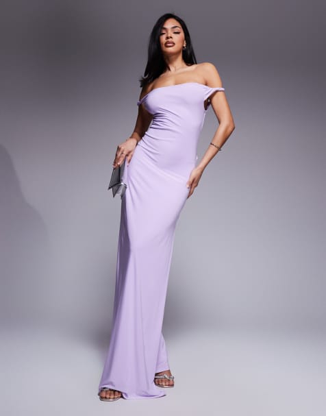 ASOS DESIGN – Maxikleid in Flieder mit verdrehter Schulterpartie und Schnürung hinten - view 1