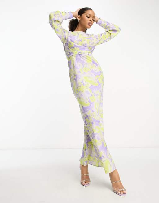 ASOS DESIGN – Maxikleid in Flieder und Gelb mit Blumenprint und Gürtel, 2 von 4