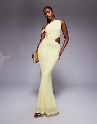 ASOS DESIGN - Maxikleid in Gelb mit abfallender Schulterpartie, Raffung und Cut-out-Detail-Grün