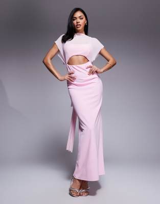 ASOS DESIGN - Maxikleid in Hellrosa mit durchsichtigen Overlays-Grün