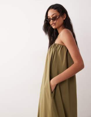 Maxikleid in Khaki mit Ballonsaum-Grün Grün 44