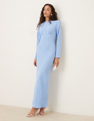 ASOS DESIGN - Maxikleid in leuchtendem Blau mit Schrägschnitt und Detail an der Brust