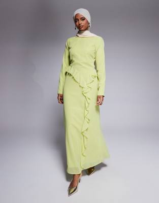 ASOS DESIGN - Maxikleid in Limettengrün mit geschwungener Drapierung