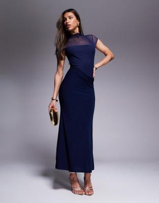ASOS DESIGN - Maxikleid in Marineblau mit Rockteil in Wasserfalloptik und mehrlagigem Oberteil