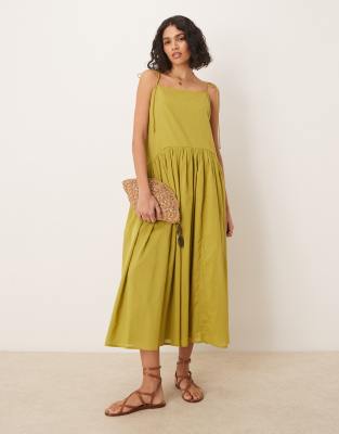 ASOS DESIGN - Maxikleid in Olivgrün mit tiefer Taille