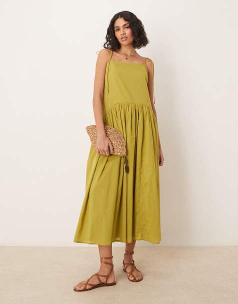 ASOS DESIGN – Maxikleid in Olivgrün mit tiefer Taille - view 1