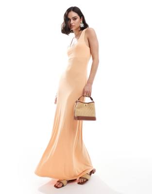 ASOS DESIGN - Maxikleid in Pfirsich mit U-Ausschnitt und langem Saum-Orange
