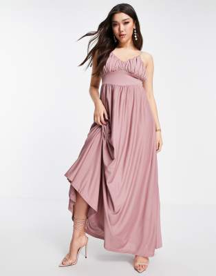 ASOS DESIGN - Maxikleid in Rosé mit Spaghettiträgern und geraffter Brustpartie-Rosa