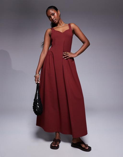 ASOS DESIGN – Maxikleid in Rostrot mit Herzausschnitt