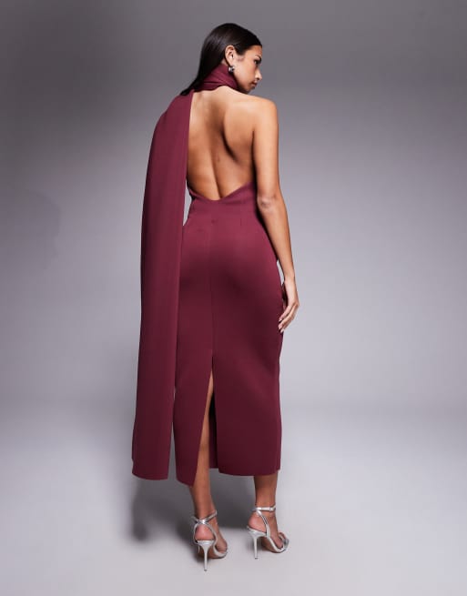 ASOS DESIGN – Maxikleid in Rot aus Stoff in Neoprenoptik mit Ausschnittdetail, 3 von 4