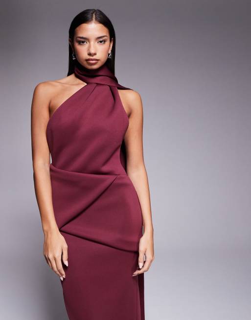 ASOS DESIGN – Maxikleid in Rot aus Stoff in Neoprenoptik mit Ausschnittdetail, 4 von 4