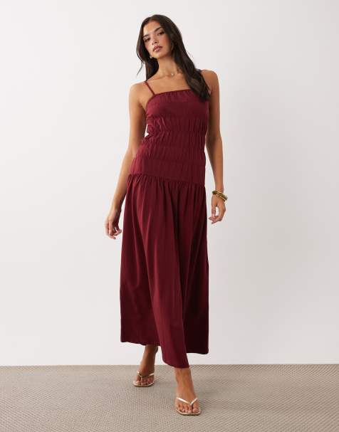 ASOS DESIGN – Maxikleid in Rot mit geraffter Taille - view 1