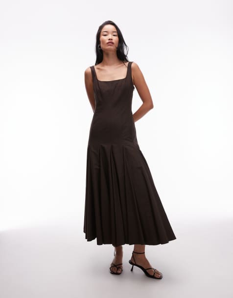 ASOS DESIGN – Maxikleid in Schokobraun mit Nahtdetails und eingesetzten Bahnen - view 1
