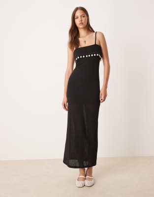 ASOS DESIGN - Maxikleid in Schwarz mit Besatz aus Strick mit Muscheldetails