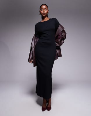 ASOS DESIGN - Maxikleid in Schwarz mit Henley-Ausschnitt