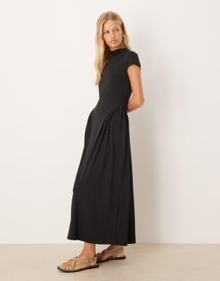 ASOS DESIGN - Maxikleid in Schwarz mit Kappärmeln und Hüftschnitt