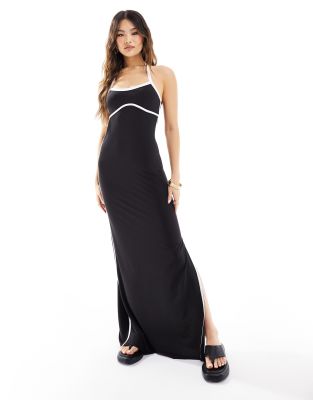 ASOS DESIGN - Maxikleid in Schwarz mit kontrastierendem Neckholder